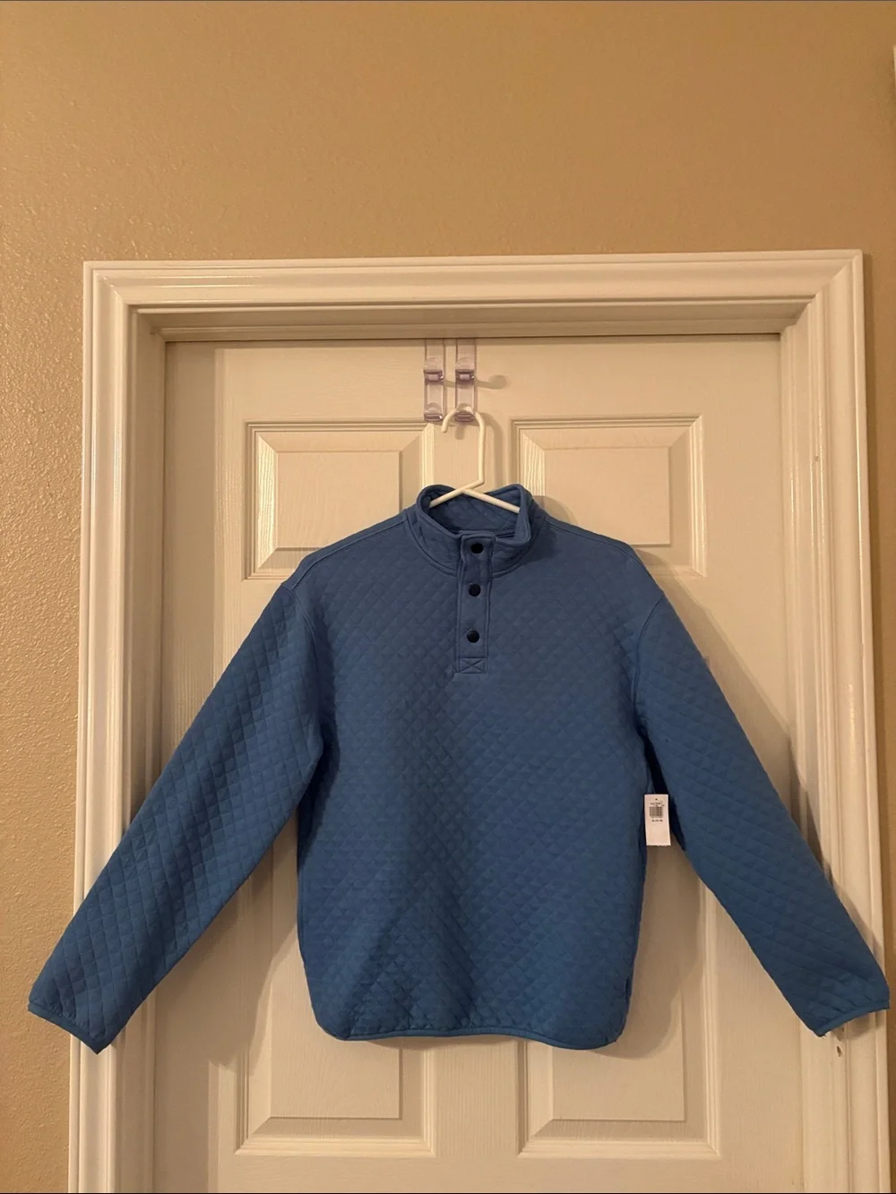 Youth size XL 14-16 Old Navy Quilted Blue Pullover Sweatshirt Button Neck New